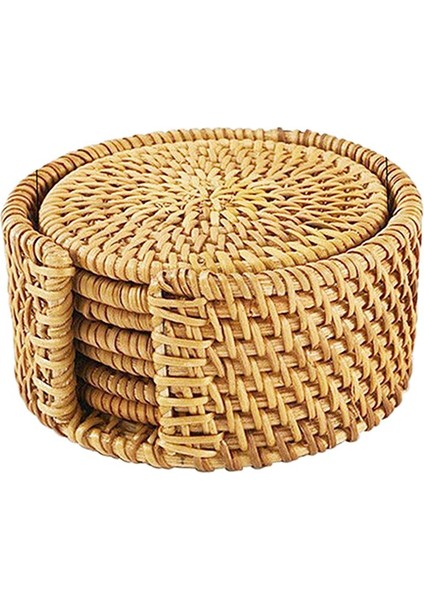 El Dokuma Rattan Placemat Örgülü Rattan Coaster Placemat ile Tutucu 8cm