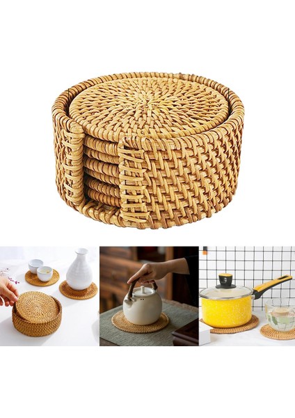 El Dokuma Rattan Placemat Örgülü Rattan Coaster Placemat ile Tutucu 8cm modelleri