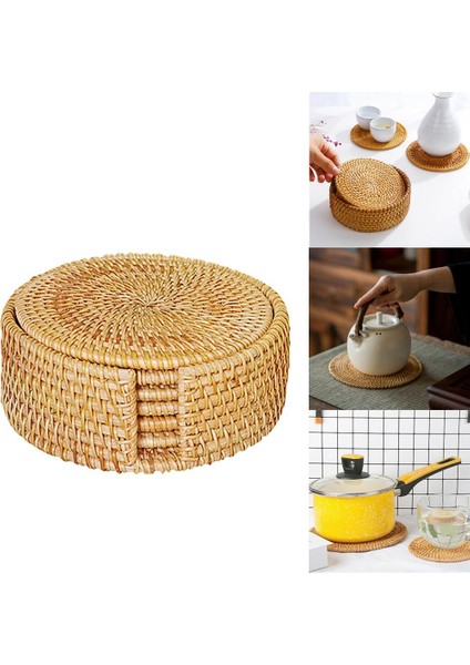 El Dokuma Rattan Placemat Örgülü Rattan Coaster Placemat Tutucu ile 10 cm