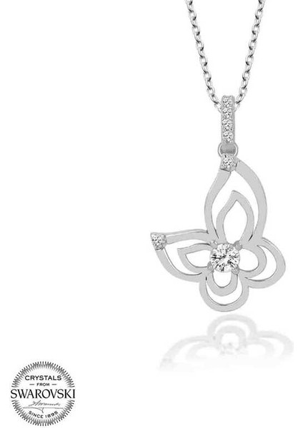 Swarovski Taşlı Gümüş Kelebek Kadın Kolye