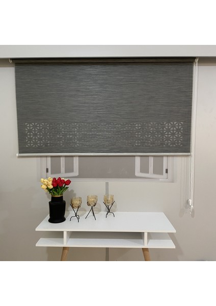 LZR1045 Çift Mekanizmalı Lazer Kesim Tül ve Stor Perde Antrasit 140 x 260 Cm.