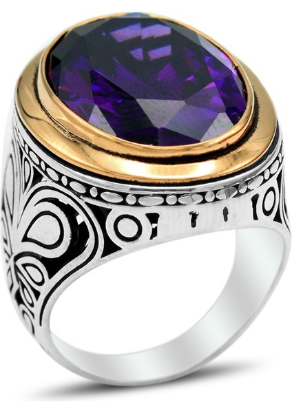 Ametist Taşlı Sarmaşık Model Erkek Gümüş Yüzük