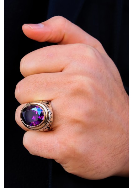 Ametist Taşlı Sarmaşık Model Erkek Gümüş Yüzük fiyatları