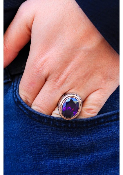 Ametist Taşlı Sarmaşık Model Erkek Gümüş Yüzük modelleri
