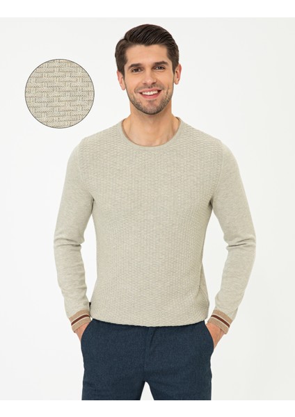 Erkek Kum Melanj Slim Fit Bisiklet Yaka Triko Kazak 50248536-VR123