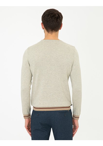 Erkek Kum Melanj Slim Fit Bisiklet Yaka Triko Kazak 50248536-VR123