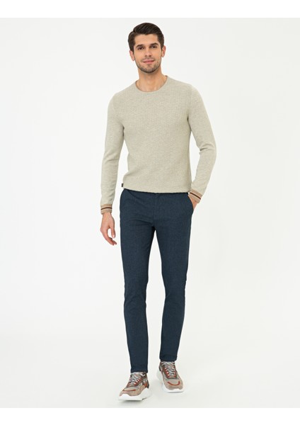 Erkek Kum Melanj Slim Fit Bisiklet Yaka Triko Kazak 50248536-VR123
