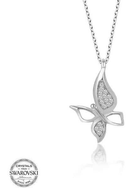 Swarovski Taşlı Gümüş Kelebek Kadın Kolye
