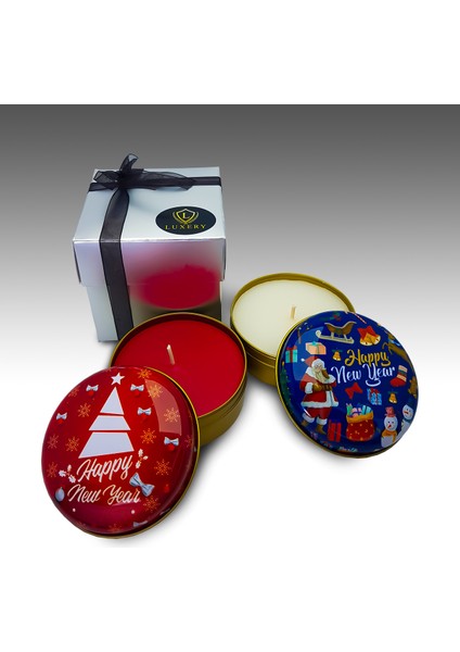 Yeni Yıl Noel Kokulu Yılbaşı Teneke Mum 2'li Set Hediye Paketi M5
