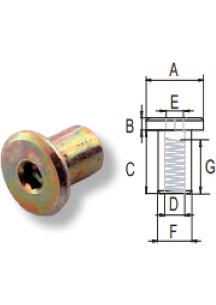 Siso M6 14X14MM 5mm Altıgen Düz Başlı Combifix