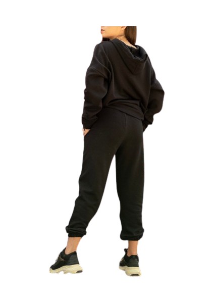 Calıfornıa Baskılı Kapüşonlu 4 Iplik Çok Kalın Tam Kışlık Oversize Yeni Stil Kadın Eşofman Takımı
