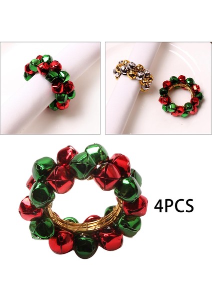 Metal Noel Peçete Yüzük Jingle Bell Dekoratif Noel Gala Kırmızı Yeşil Için 4 Adet (Yurt Dışından) fırsatları
