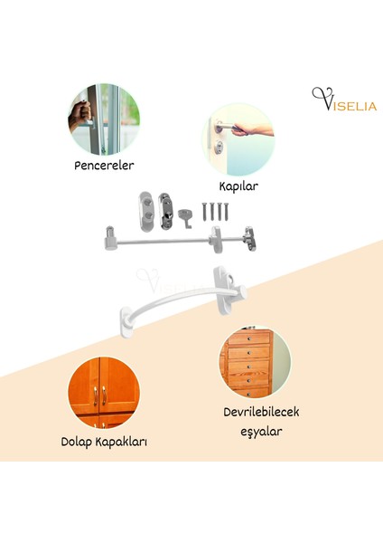 Gri Pencere Kilidi Halatlı Çocuk Güvenlik Emniyet Hırsız Pimapen Pvc Kapı Bebek Kilidi