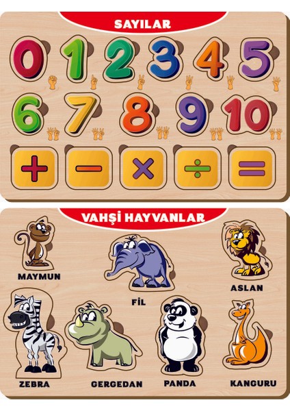 Ahşap Bul Tak Eğitici 2 Adet Yapboz Puzzle Seti