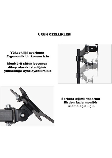 Masaüstü Ayarlanabilir 14-32” Çift Kol Monitör Tutucu