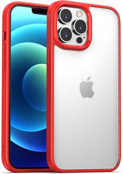 Caseworld Apple iPhone 13 Pro Kapak Arkası Şeffaf Kenarları Renkli Exclusive Kılıf - Kırmızı
