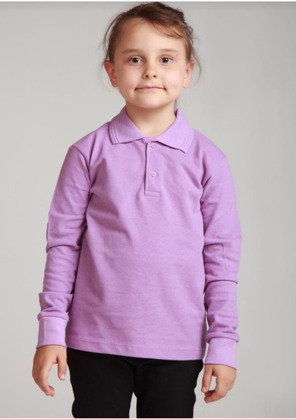 Unisex Lila Uzun Kol Polo Yaka Lakost T-Shirt