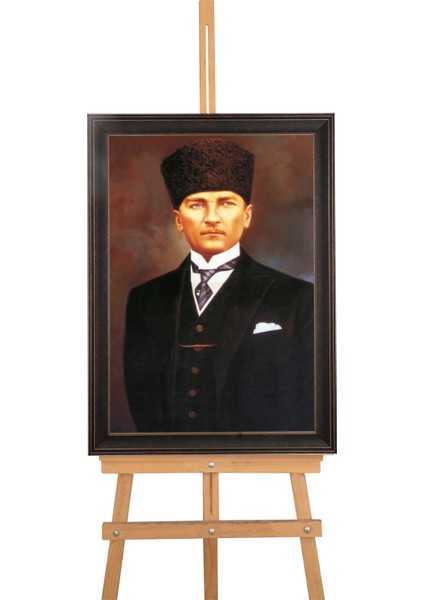 Tekin Özalit Ceviz Rengi Çerçeveli Kahverengi Fonlu Atatürk Portresi