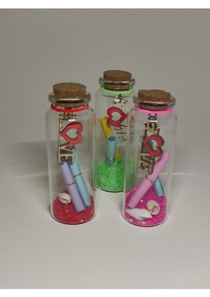 3 Adet Mini Not Kağıtlı 8 cm Love Yazılı Mantar Kapaklı Romantik Tüp