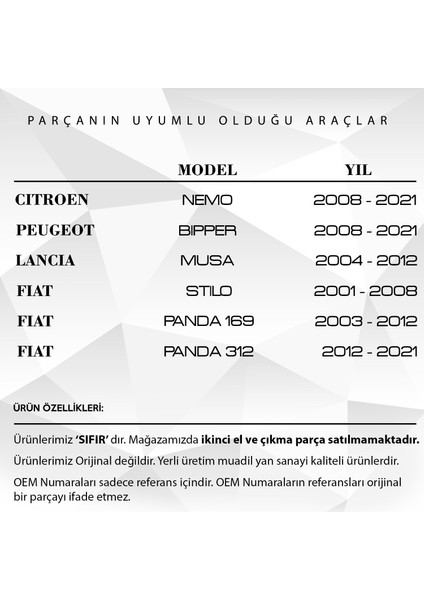 Alpha Auto Part Fiat Doblo, Punto, Lancia, Citroen, Peugeot Için Çamurluk Sinyali