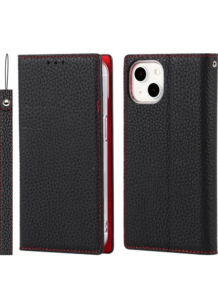 Litchi Doku Deri Telefon Kılıfı Apple iPhone 13 Için Siyah fiyatları