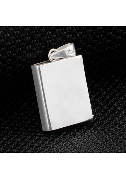 Parlak Düz Dikdörtgen Gümüş Cevşen Muska Kabı Kolye Ucu