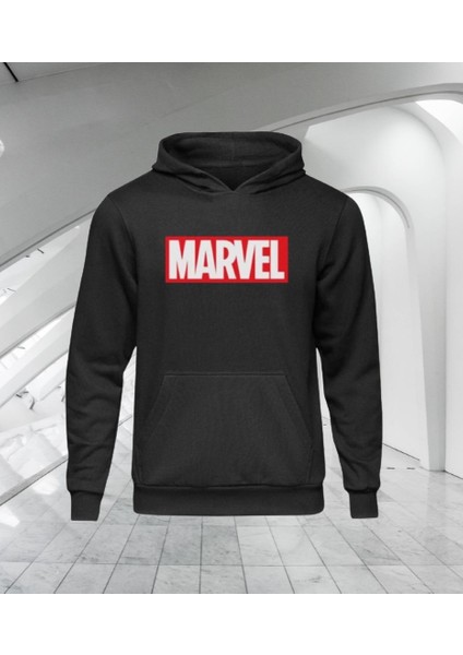 Marvel Dijital Baskılı Kapüşonlu 4 Iplik Çok Kalın Tam Kışlık Pamuk Dokuma Oversize Erkek Trend Sweatshirt
