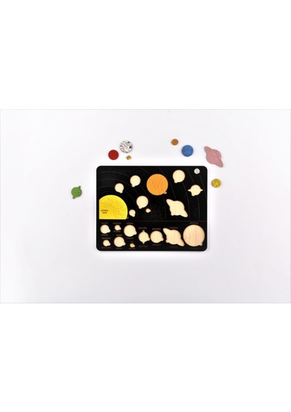 Eğitici Renkli Ahşap Güneş Sistemi Bul Tak Puzzle Yapboz