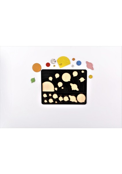 Eğitici Renkli Ahşap Güneş Sistemi Bul Tak Puzzle Yapboz