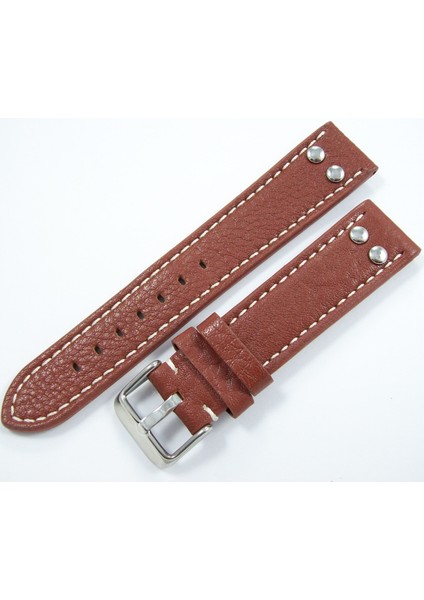 Deri Saat Kayışı Puntolu Model 24MM Kızıl Kahverengi Kordonu Beya