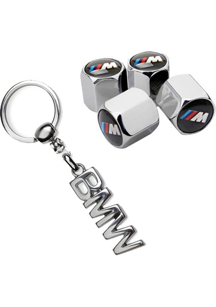 Bmw 3m Logolu Krom Renk Sibop Kapağı 4 Adet ve Krom Anahtarlık