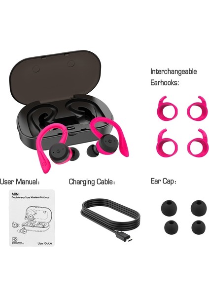 BE1032 Kulak Kancası Su Geçirmez Spor Tws Kablosuz Bluetooth Kulaklık-Gül Kırmızısı (Yurt Dışından)