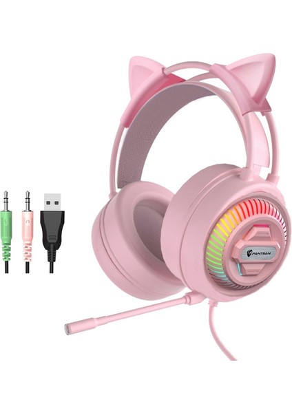 PSH-400 USB Kulaklık Rgb Kablolu Kulaklık-3.5 mm Pembe Kedi Kulağı Stili (Yurt Dışından)