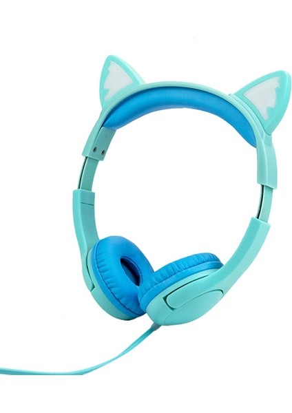 LX-K06 3.5mm Çocuk Kulaklığı Kablolu Kulaklık-Mavi Kedi Kulak Stili (Yurt Dışından)
