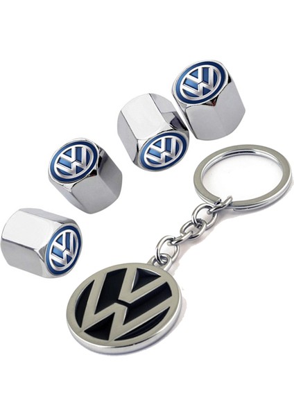 Volkswagen Mavi Logolu Krom Renk Sibop Kapağı 4 Adet ve Mineli Anahtarlık