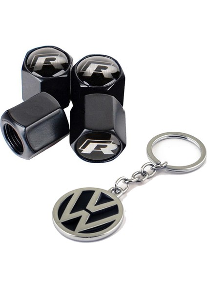 Volkswagen R Logolu Sibop Kapağı 4 Adet ve Mineli Anahtarlık