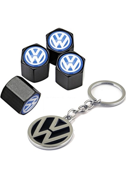 Volkswagen Mavi Logolu Sibop Kapağı 4 Adet ve Mineli Anahtarlık