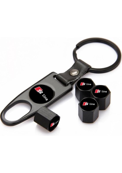 Audi S Line Logolu Paslanmaz Çelik Sibop Kapağı ve Anahtarlık Seti