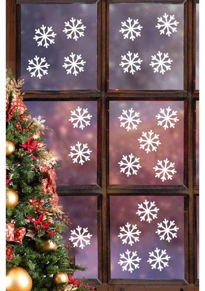 Sticker Master 40 Adet Beyaz Kar Tanesi Cam Sticker - Yılbaşı Sticker- Yılbaşı Dekoru Etiket Çıkartma Beyaz Oto Motor Pc Etiket