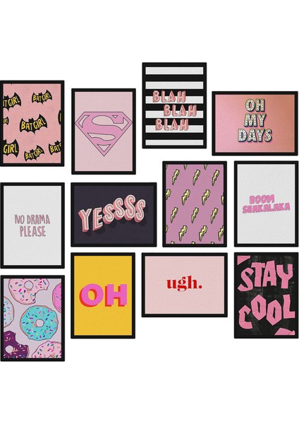 Renkli Söz 12 Parça Mdf Tablo