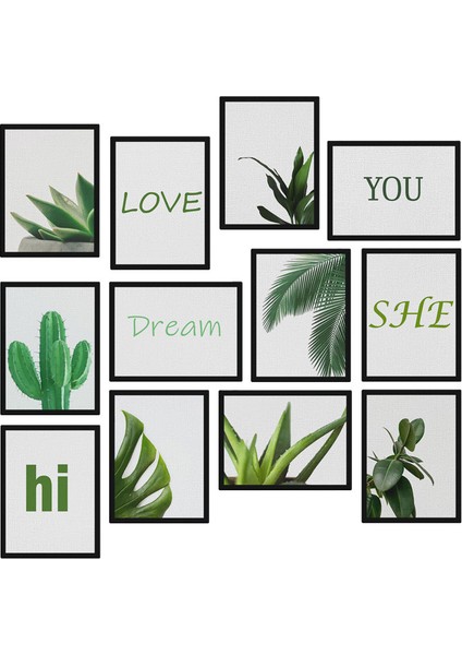 Yeşil Bitkiler 12 Parça Mdf Tablo