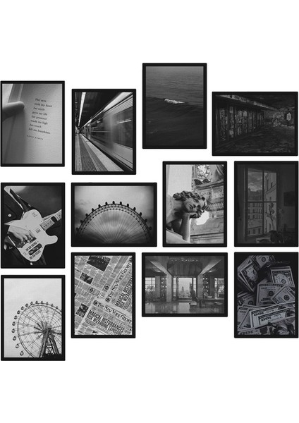 Black And White 12 Parça Mdf Tablo