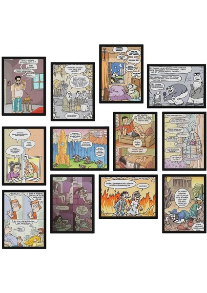 Karikatür 12 Parça Mdf Tablo