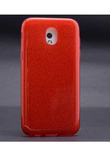 - Samsung Galaxy J7 Pro - Kılıf Simli Koruyucu Shining Silikon - Kırmızı - T3489