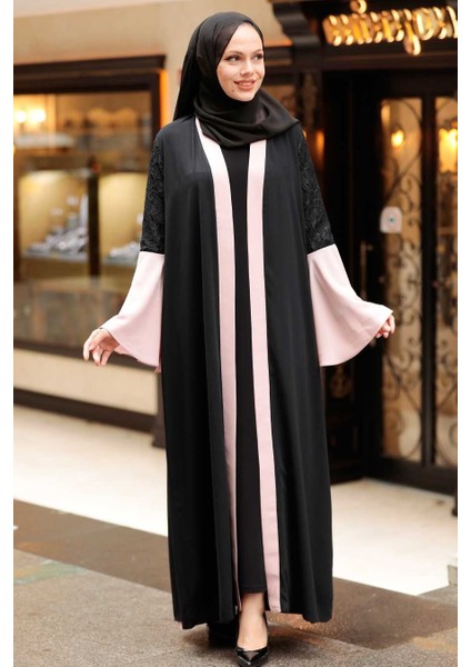 Neva Style - Kolları Detaylı Pudra Tesettür Abaya 55510PD
