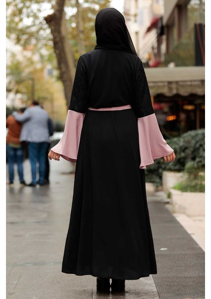 Neva Style - Kolları Detaylı Pudra Tesettür Abaya 55510PD modelleri