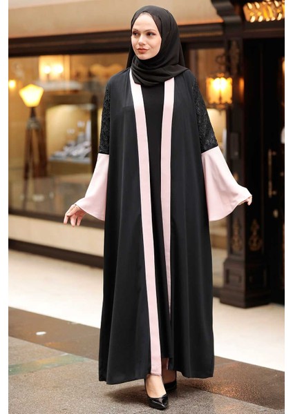 Neva Style - Kolları Detaylı Somon Tesettür Abaya 55510SMN modelleri