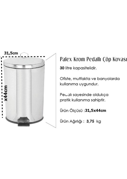 3700-330 Krom Pedallı Çöp Kovası 30 LT