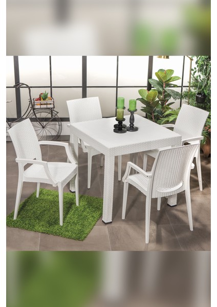 Rattan Kollu Bahçe Masa Takımı – Beyaz