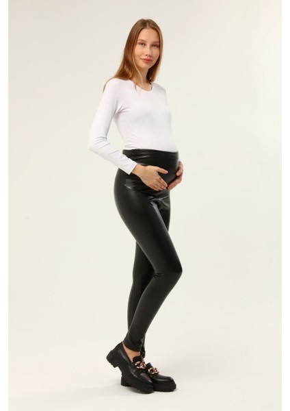 MYRA8081 Kadın Deri Hamile Tayt Siyah Şardonlu modelleri